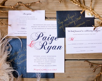 Coral and Navy Printable Wedding Invitation Suite Printable