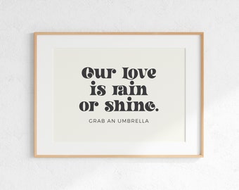 Our Love is Rain or Shine Retro An Umbrella Retro Wedding Sign | Regnerische Hochzeit, Regenschirm Schild, Regen Plan