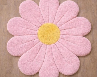 Pink Daisy Flower Rug – Soft Plush Floral Carpet for Kids Bedroom Nursery