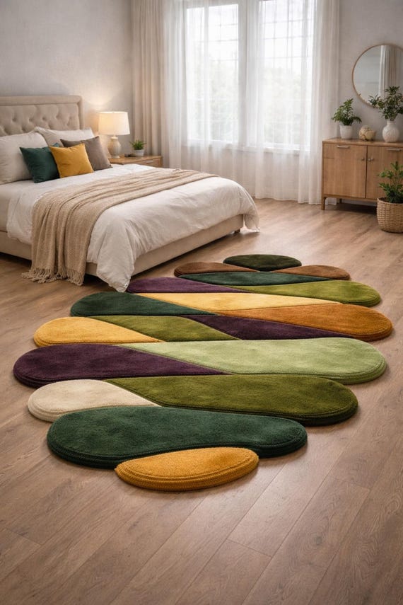 Irregular Shape Artistic Rug, Luxury Soft Plush Bedroom Rug, Boho Contemporary Floor Carpet