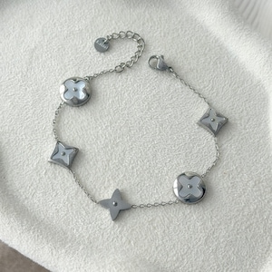 Gold Over Stainless Steel Clover Bracelet with Mother of Pearl, Everyday Minimalist Jewelry image 3