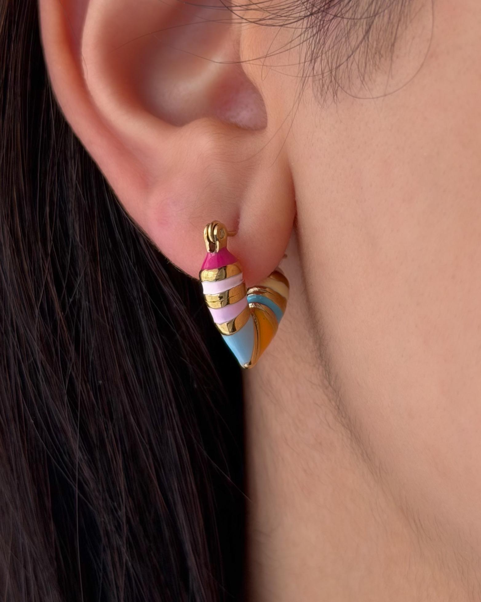 Colorful Enamel Hoop Earrings, Gold Multi-color Earrings, Summer Style ...