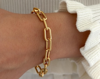 18K Gold  Twist Chain Bracelet, Gold Chain Bracelet, Minimal Gold Link Bracelet