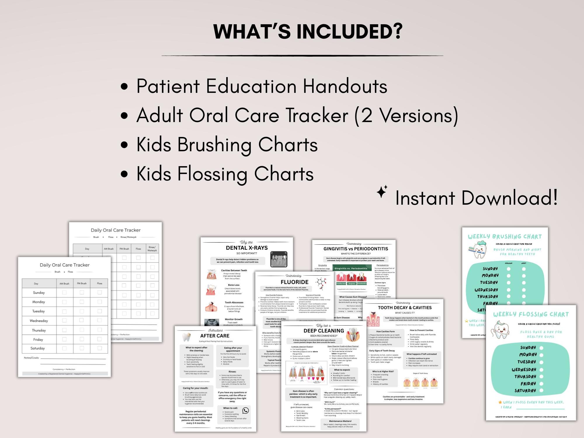 Dental Patient Education Handouts & Tracking Charts (instant Download ...