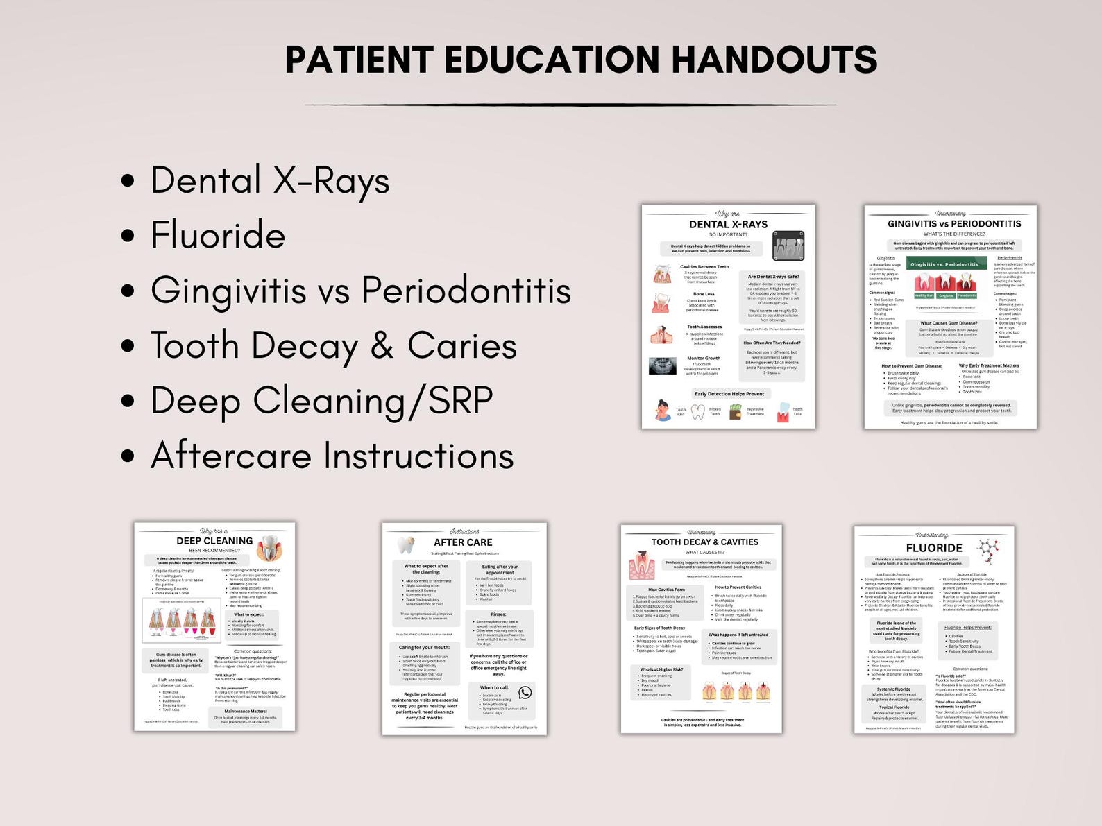 Dental Patient Education Handouts & Tracking Charts (instant Download ...