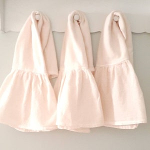 Set of 3 Hand Dyed Blush Ruffled Flour Sack Tea Towels