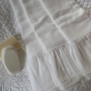 Set of Three Farmhouse White Floursack Ruffle Hand Towels