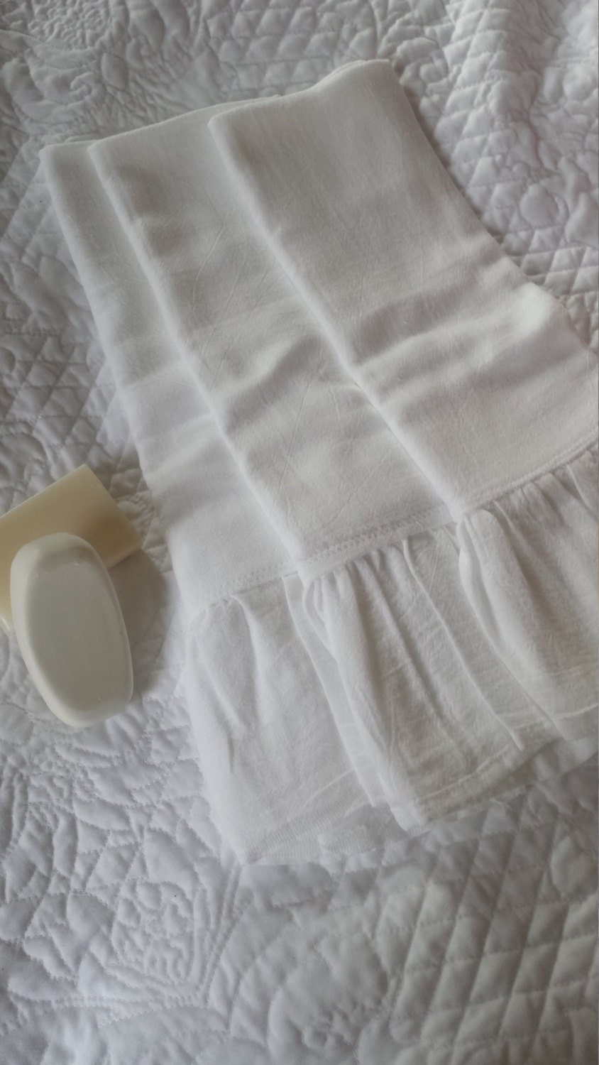 Set of Three Farmhouse White Ruffle Hand Towels