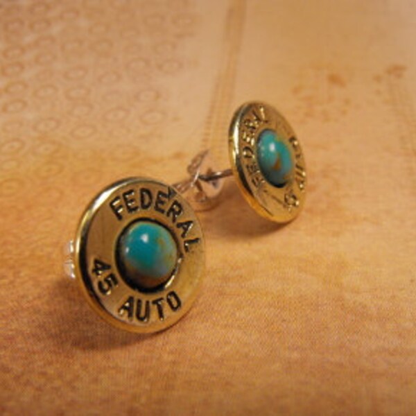 Bullet earrings Turquoise and brass 45 Auto