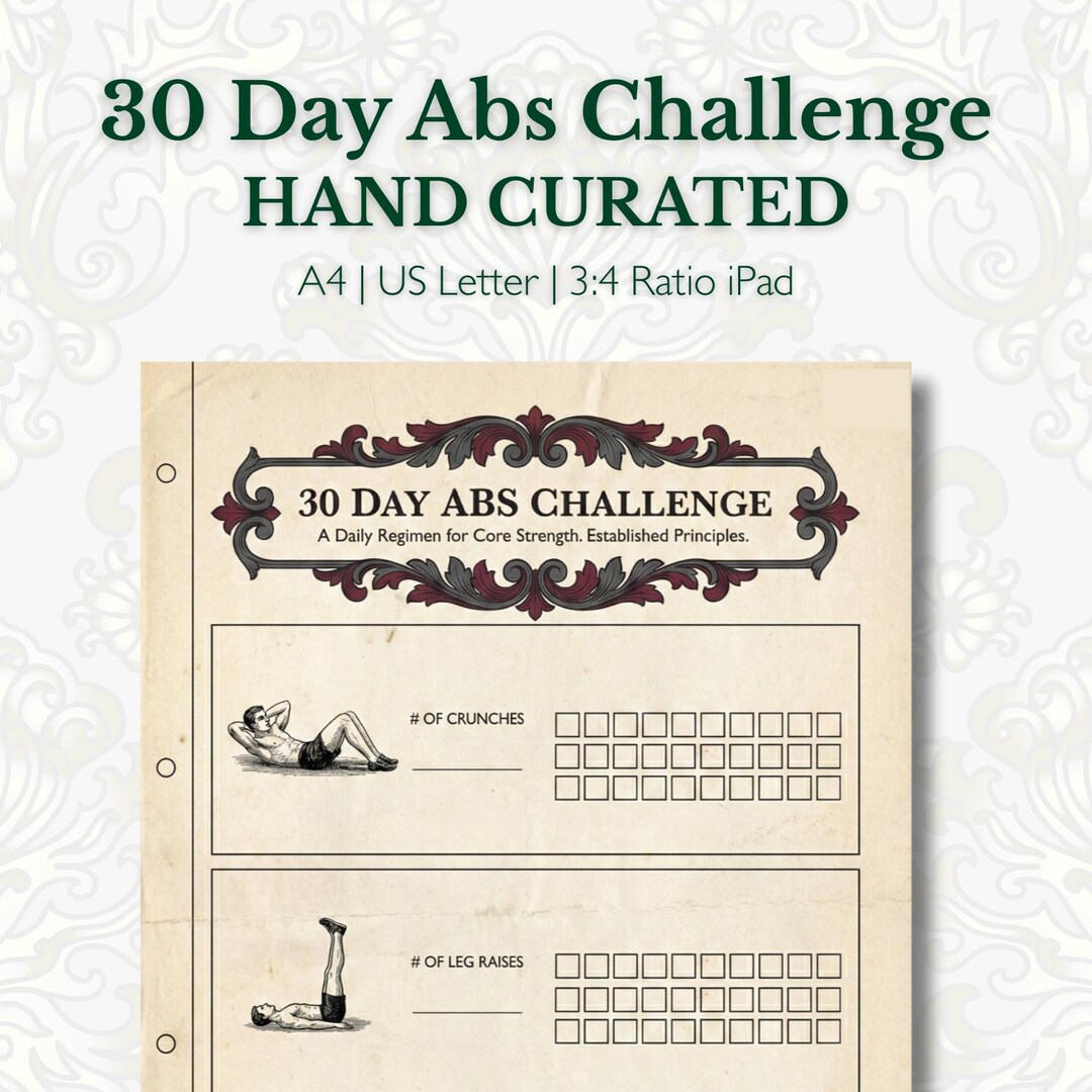 30 Day Abs Challenge Tracker | Vintage Industrial Workout Log (PDF ...
