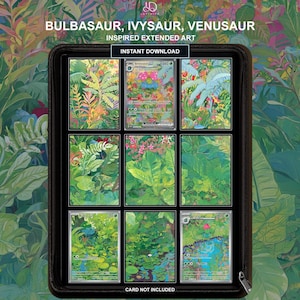 Venusaur Evolution Line, Pokémon Extended Art Printable, 9-Pocket Binder Page, Michi Method