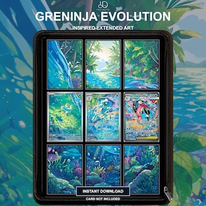 Greninja, Frogadier & Froakie Inspired Extended Art Printable, Evolution Line, 9 Pocket TCG Display