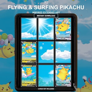 Célébrations Pikachu Volant et Surfeur | 25e anniversaire Pokémon | Extensions d'illustrations pour cartes | Présentoir à 9 pochettes | Téléchargement numérique