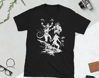 Bosdieren | Origineel T-shirt met fantasie-inktillustratie van Diego Peres - uniseks T-shirt met korte mouwen
