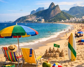 Druk na plaży Copacabana, Rio de Janeiro, wystrój tropikalny (pobieranie cyfrowe)