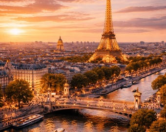 Paris Wall Art Printable, Eiffel Tower Sunset, Paris Cityscape Photography, Instant Download Digital Print