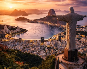 Rio de Janeiro Wall Art – Christ the Redeemer Print – Brazil Sunset Cityscape – Printable Digital Download