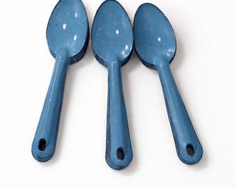Juego de 3 auténticas cucharas de esmalte turquesa mexicano (juego de 3)