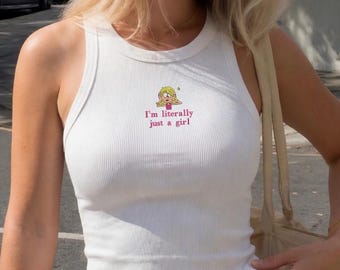 Embroidered I’m Literally Just a Girl Tank Top,Lizzie McGuire Y2K Retro,Disney Movie Inspired,Trendy Blonde Cartoon Comfort Colors Tee