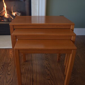 Mid-Century Modern Teak Nesting Tables – Danish Modern Style – Vintage Set of 3