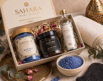 Moroccan Blue Nila Gift Set Hammam Beauty Ritual Rose Water & Soap