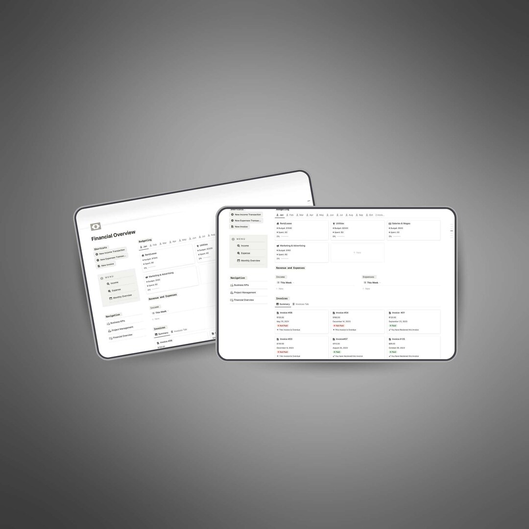 Financial Dashboard Notion Template | Small Business Budget, Invoice ...