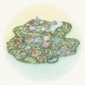 Disney Watercolor Print: Walt Disney World Map, Magic Kingdom Map, Animal Kingdom Map, Epcot Map, Hollywood Studios Map - Printable Wall Art