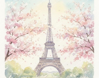 Paris Watercolor Prints: Eiffel Tower, Montmarte, Seine Bridge, Notre Dame, Parisian Balconies - Printable Wall Art (PNG Digital Download)