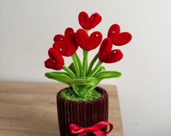 Roter Valentines Herz Blumentopf mit Perlen