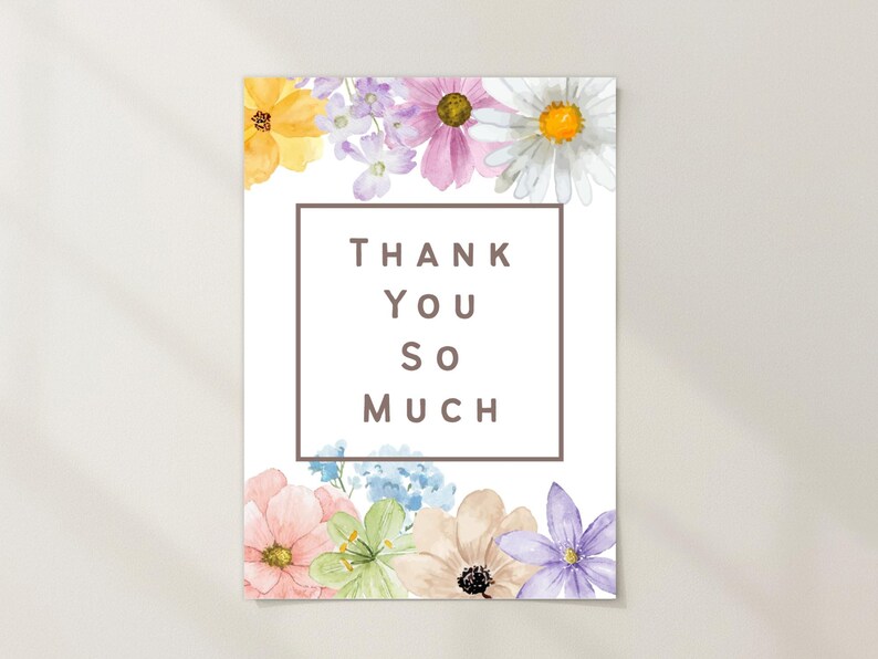 Floral Thank You Card | 5x7 Printable Card | Instant Download - Etsy ...