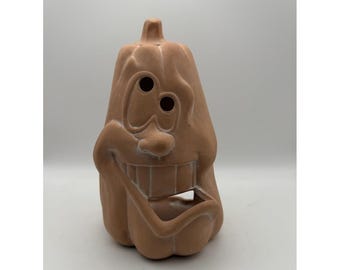 Portavelas vintage de terracota con forma de calabaza de Jack O' Lantern para decoración de Halloween
