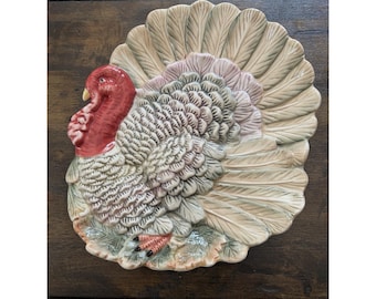 Kaldun & Bogle keramische schaal met kalkoenmotief, handbeschilderd, Thanksgiving