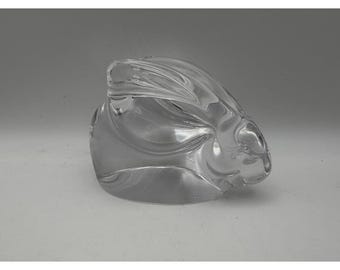 Vintage Clear Art Glass Rabbit Figurine Heavy Solid Bunny Paperweight 3"