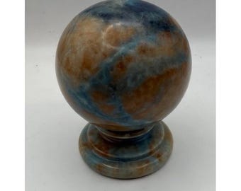 Pisapapeles de globo terráqueo tallado a mano en alabastro auténtico de Duccecschi, Italia, azul y marrón.