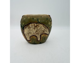 Signed '99 Studio Art Pottery Bud Vase Bear Rustic Handmade
