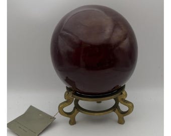 Great City Traders Wooden Orb Sphere 4" w/ Brass Stand Decor Ball Vintage