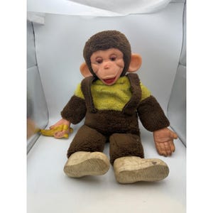 Boneco de pelúcia vintage Atlanta Novelty Gerber Monkey "Zippy" com rosto de borracha e banana, 38 cm (15")