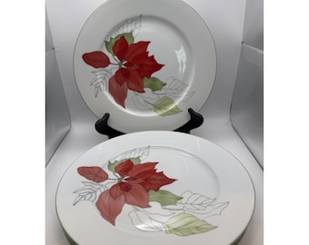 Juego de 4 platos llanos Block Spal Poinsettia con acuarelas de Mary Lou Goertzen, 26 cm (10,25 pulgadas)