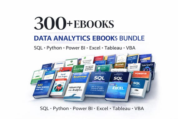 300+ Data Analytics eBooks Bundle | Learn SQL, Python, Power BI, Excel & Tableau | Digital Download
