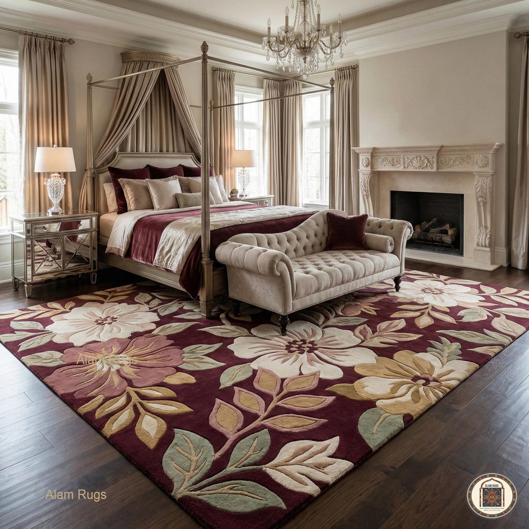 Posh Rug Designs Luxurious Hand-tufted Wool Rug Burgundy Floral Design Romantic Area Rug ...