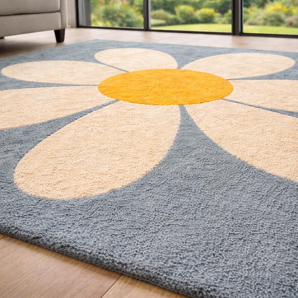 Hand-tufted Wool Daisy Bloom Rug – Soft Blue & Ivory - Etsy