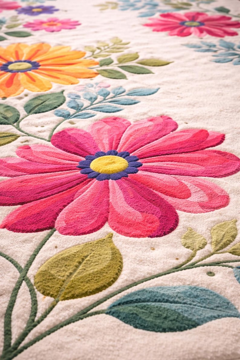 Luxury Hand Tufted Wool Floral Rug – Colorful Botanical Design Area Rug ...