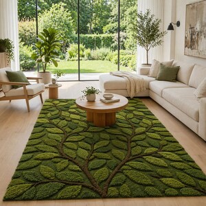 Luxury Hand Tufted Wool Rug – Green Leaf Pattern Carpet
