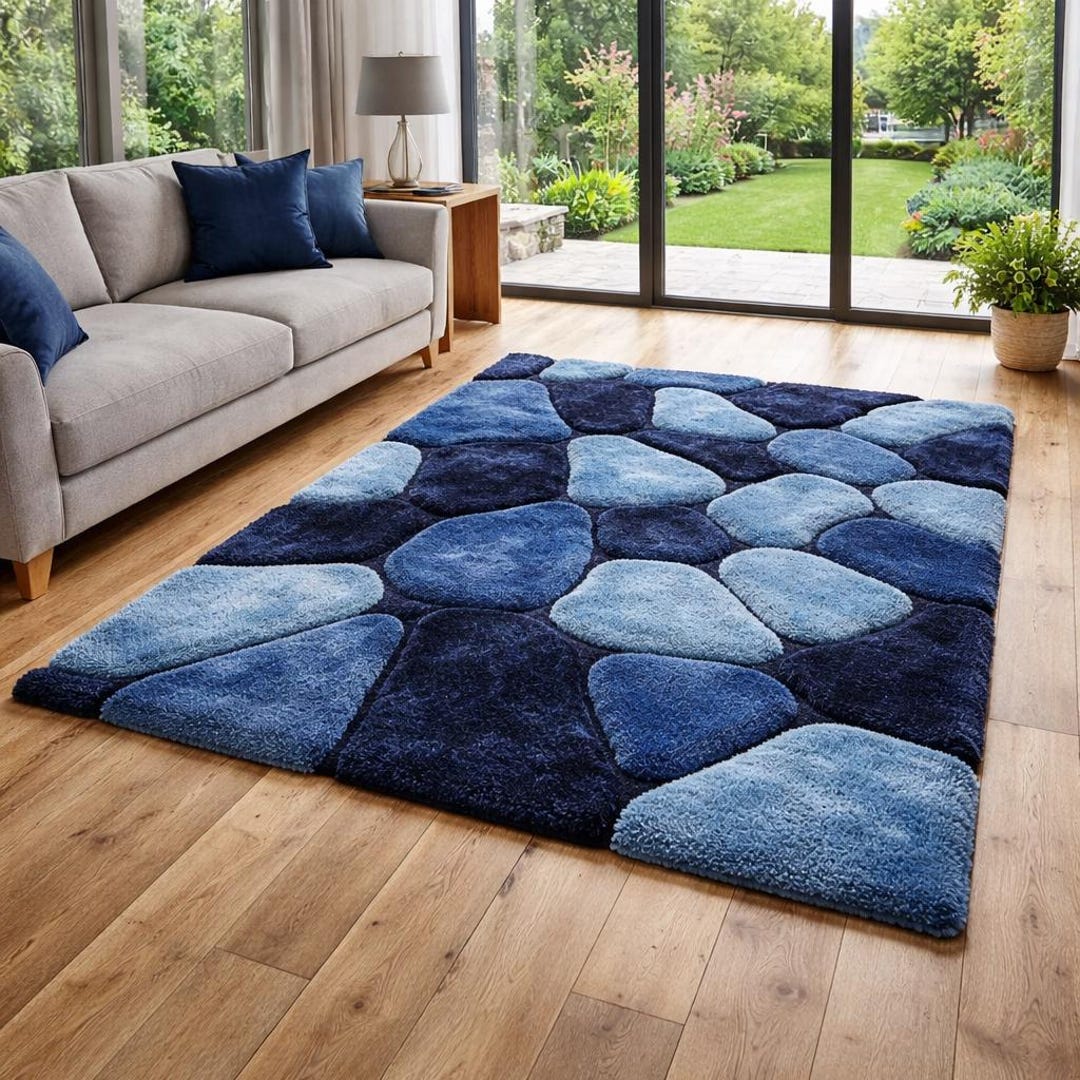Blue Pebble Design Hand Tufted Wool Rug – Modern Living Room Carpet - Etsy