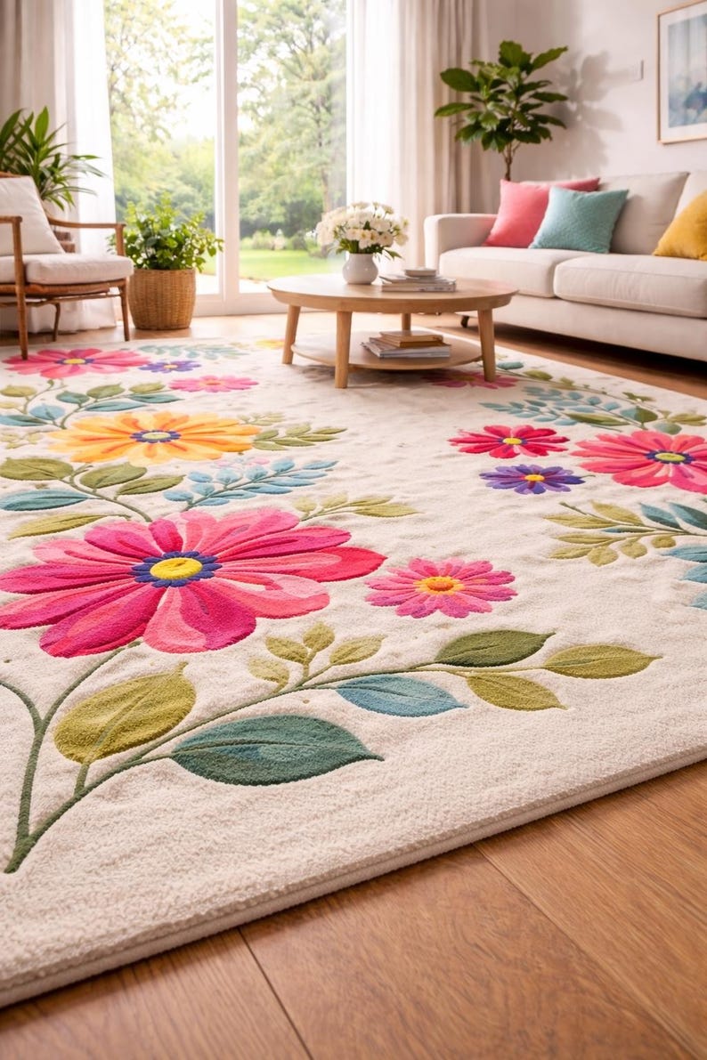 Luxury Hand Tufted Wool Floral Rug – Colorful Botanical Design Area Rug ...