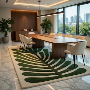 Hand Tufted Wool Rug – Botanical Leaf Carpet, Modern Cream Green Area Rug