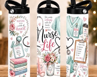 Nurse Life Tumbler | Personalized Nurse Gift | 20 oz Skinny or Handle Tumbler | RN Gift for Women | Floral Nurse Cup | Nursing Student Gift