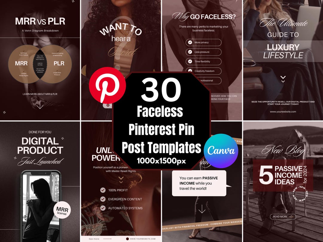 30 Faceless Pinterest Pin Templates | Beige Canva Designs (digital ...