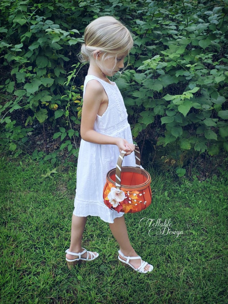 Fall Wedding pumpkin Flower girl Basket NEW STYLE autumn ivory /& orange Custom designs