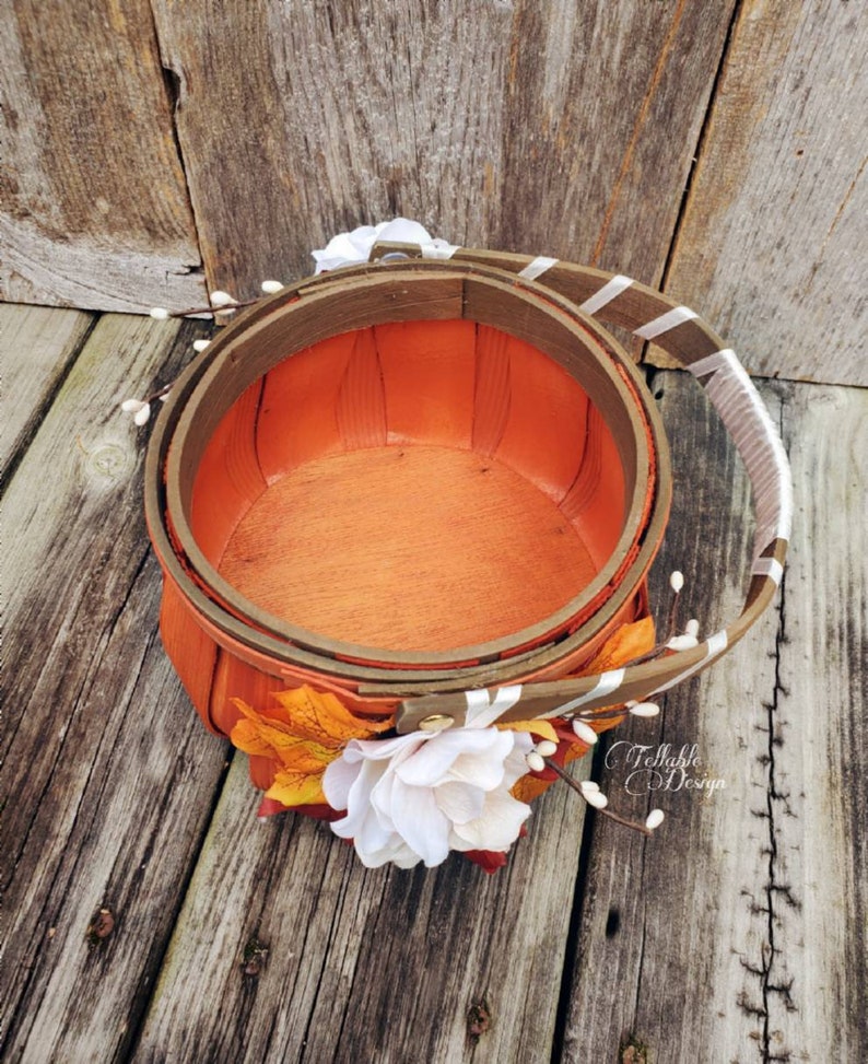 Fall Wedding pumpkin Flower girl Basket NEW STYLE autumn ivory /& orange Custom designs
